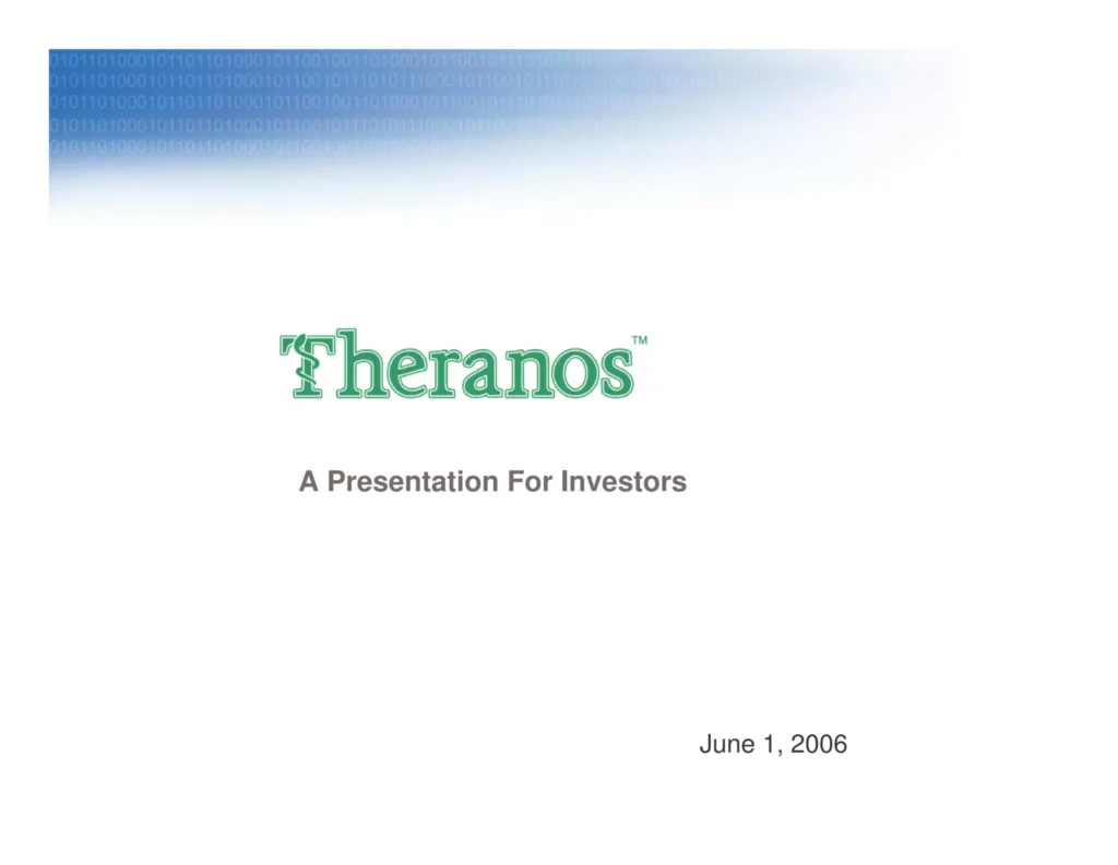Theranos Pitch Deck Cover Page